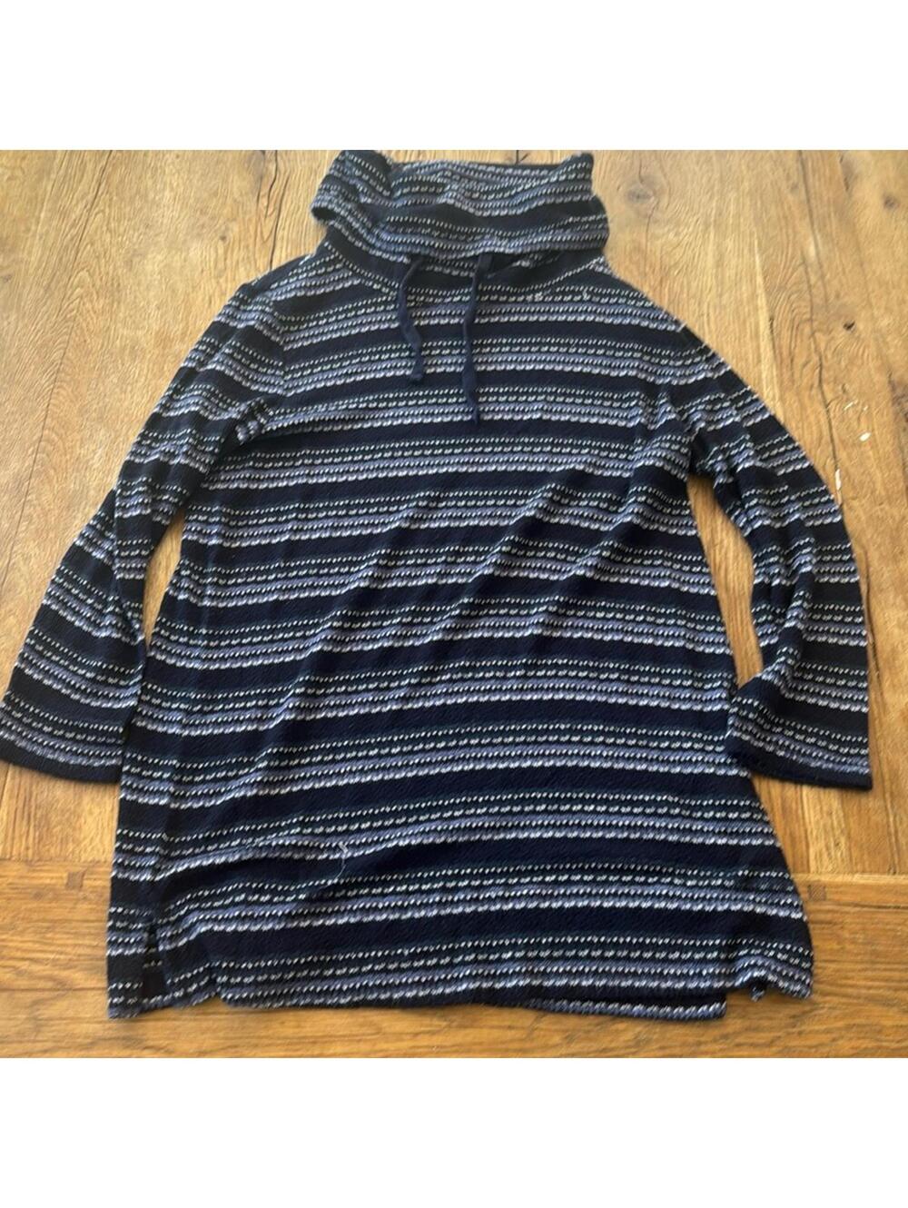 Anthropologie Sunday Hooded Blue and White Tie Front Women's Top Size Small